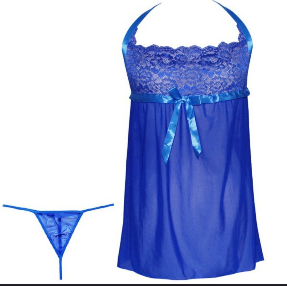 New With Tags Blue Lace & Ribbons  Baby Doll Set - Picture 5 of 6